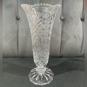 Vintage Cristal D’Arques 10” Footed 24% Genuine Lead Crystal Vase Sawtooth Mouth